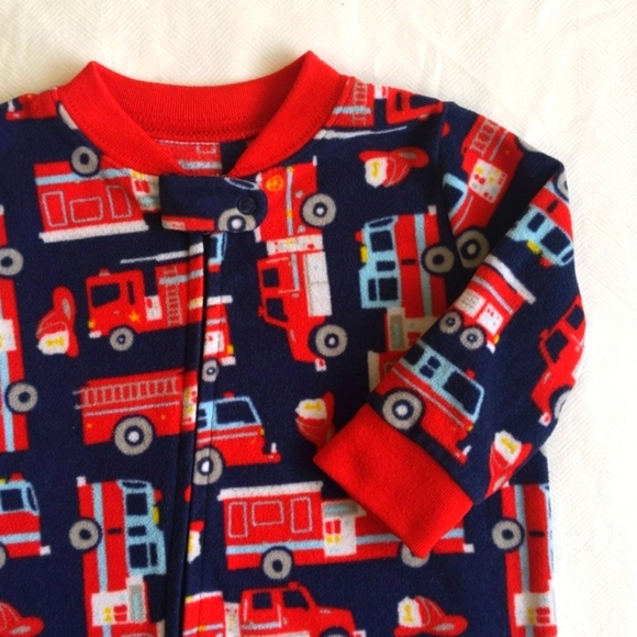 carter's firetruck fleece zipper footie sleeper pajamas 6 months baby boy - Picture 5 of 6